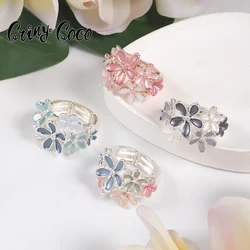 Cring Coco Flower Ring Accessories Finger Female Fashion Enamel Ring Adjustable New in Rings Jewelry 2022 for Women Girl Party