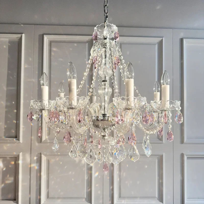 French light luxury living room crystal chandelier high sense warm romantic daughter room