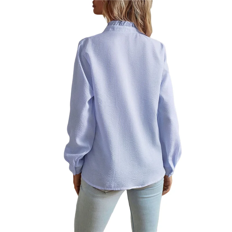 

Женские полосатые рубашки на пуговицах спереди, офисные блузки с длинными рукавами и воротником-стойкой, топы