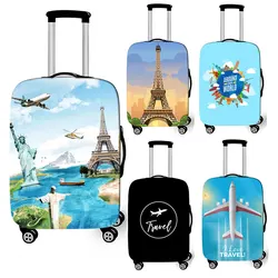 Tourist Attraction World Map Luggage Cover Plane Aeroplane Travel Accessories Eiffel Tower  Elastic Suitcase Protective Cover