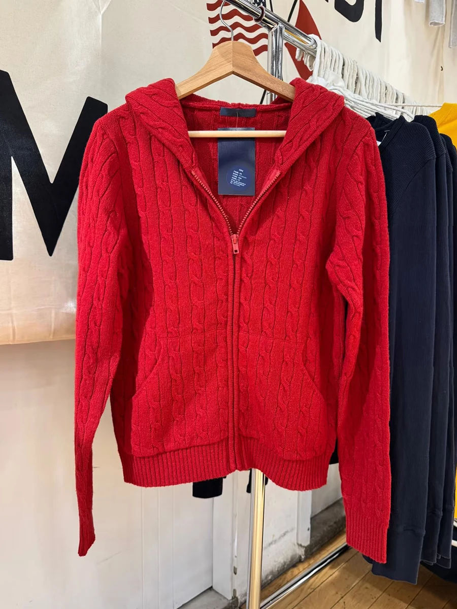 

Красный свитер с цветочным принтом, кардиган, женский осенний свитер с капюшоном на молнии и длинными рукавами, пальто, однотонный простой хлопковый трикотаж, новинка