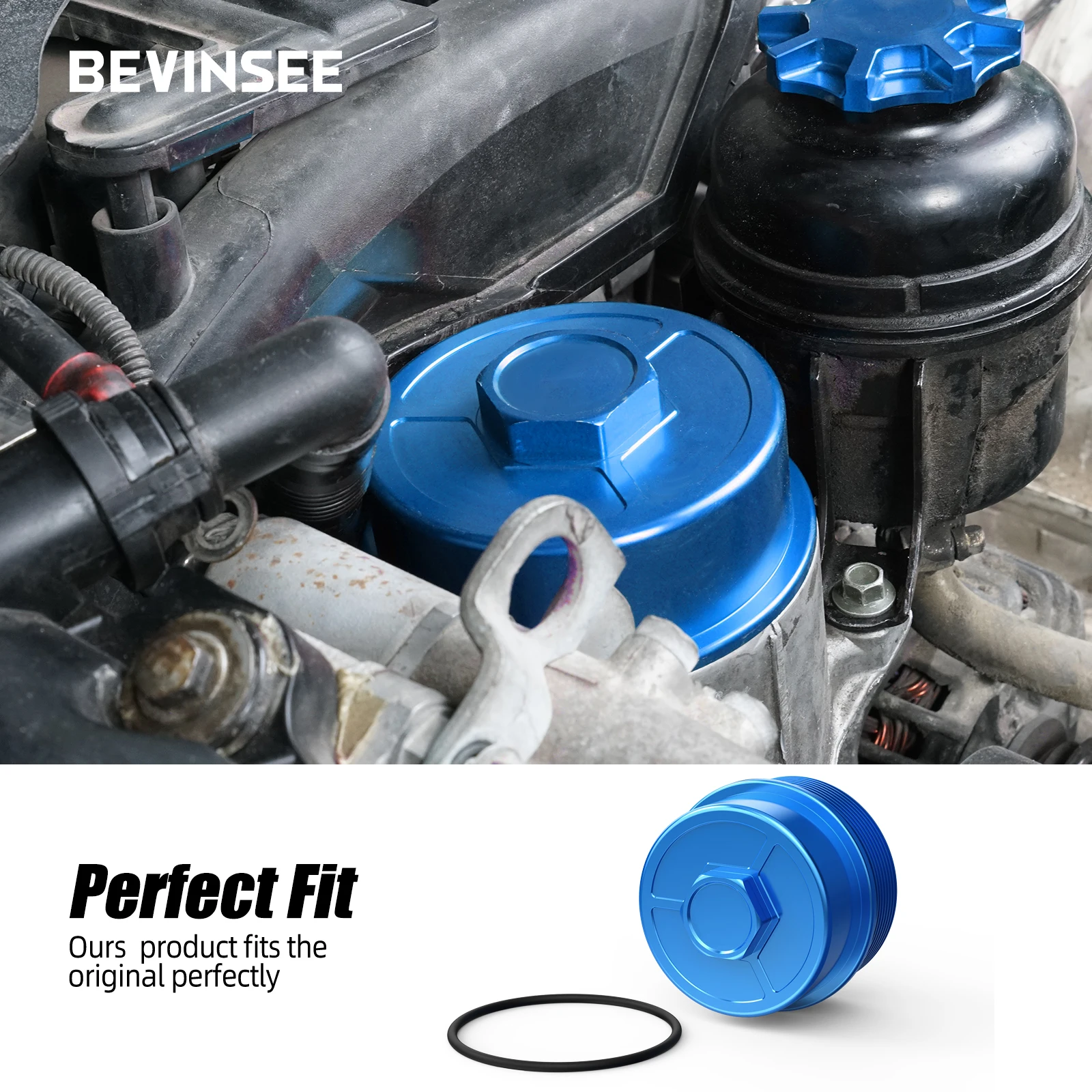 BEVINSEE Aluminium Oil Filter Lid Cap for BMW E46 E36 E39 E60 E61 X3 E83 X5 E53 Z3 Z4 E85 M52 M54