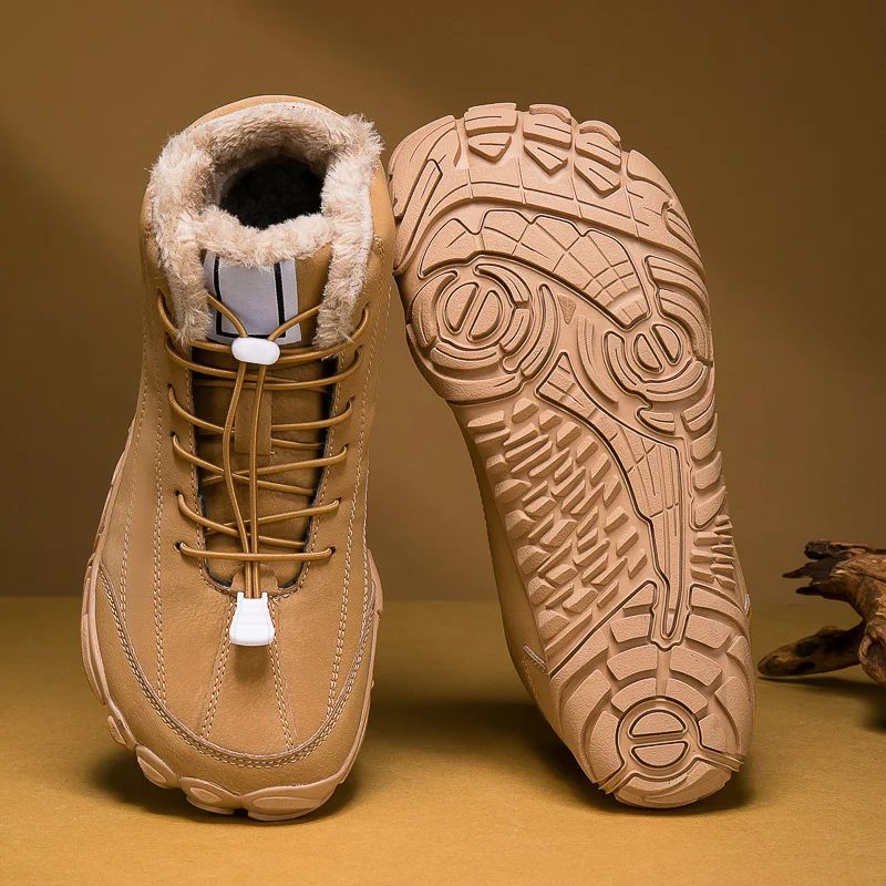Botas de senderismo de algodón de caña alta para hombre, botas de nieve para invierno, con forro polar, cálidas, antideslizantes, impermeables, ideales para caminar al aire libre.