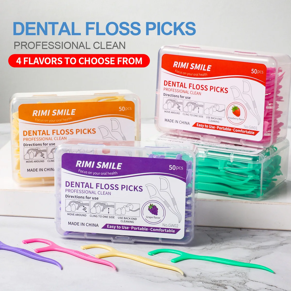 0PCS/box, Smooth Dental Floss Stick, 4 Flavors to Choose From, Suitable for Cleaning Teeth Hygiene and Gaps Between Teeth Tools