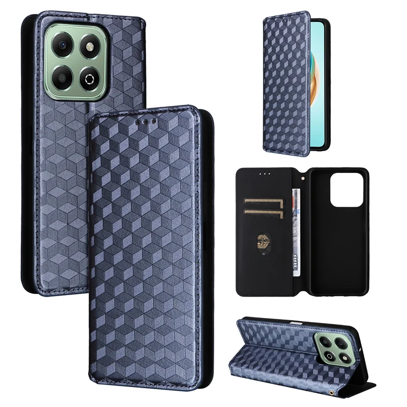 For Honor X6b 2024 stereo pattern 3D protective cover self-adhesive flip PU phone case Honor X6B 4G magnetic business case