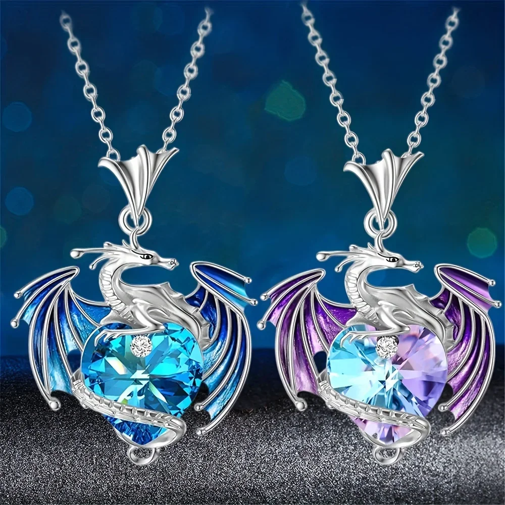 Enchanting Blue & Purple Dragon Pendant Necklace - A Perfect Gift for The Fantasy Lover! Anniversary Party Gifts, Jewelry ，