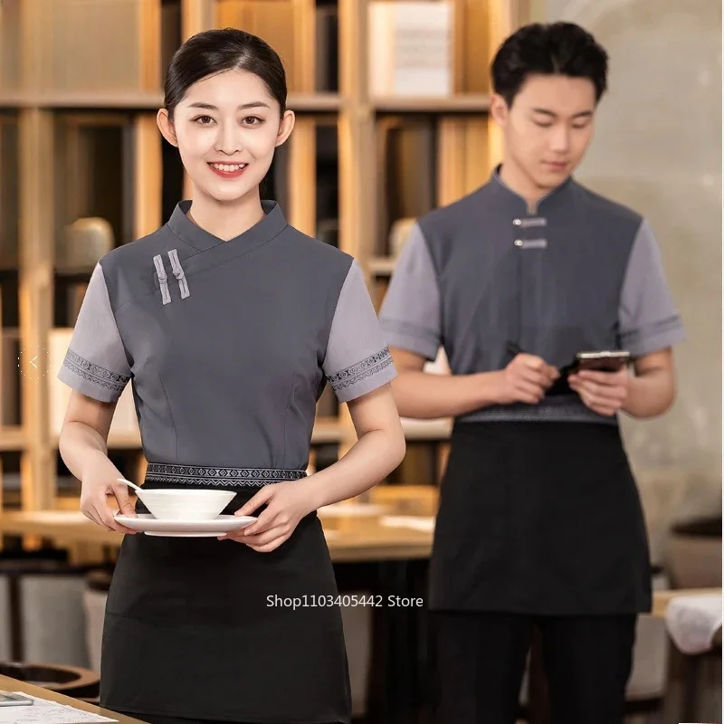 female-chinese-style-short-sleeve-workwear-for-restaurant-hot-pot-tea-house-front-desk-staff