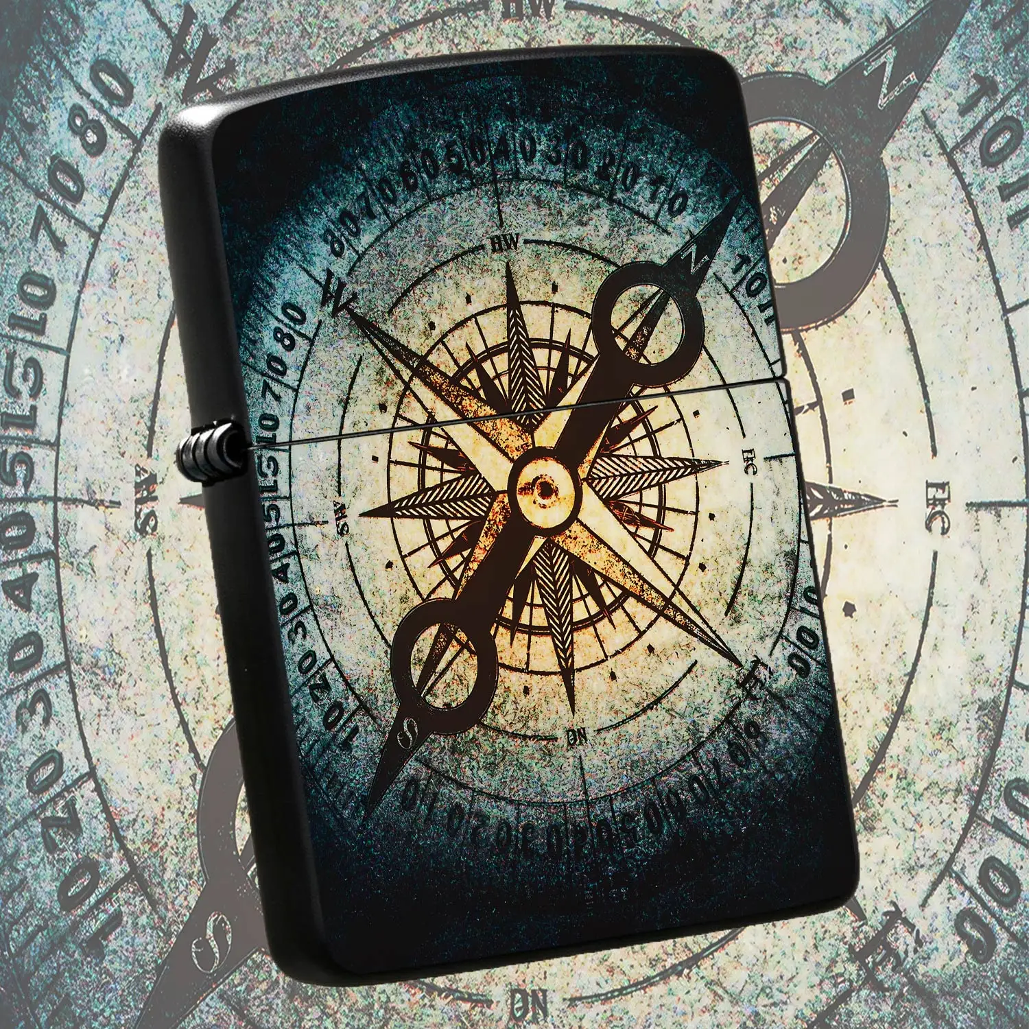 Vintage Nautical Compass Pattern Lighter, Retro Textured Stylish Accessory, Portable Practical Daily Use Item, Thoughtful Unique Gift For Friends And Hobbyists, Durable Good-Looking Pocket Gadget Suitable For All Kinds A Humorous And Intere