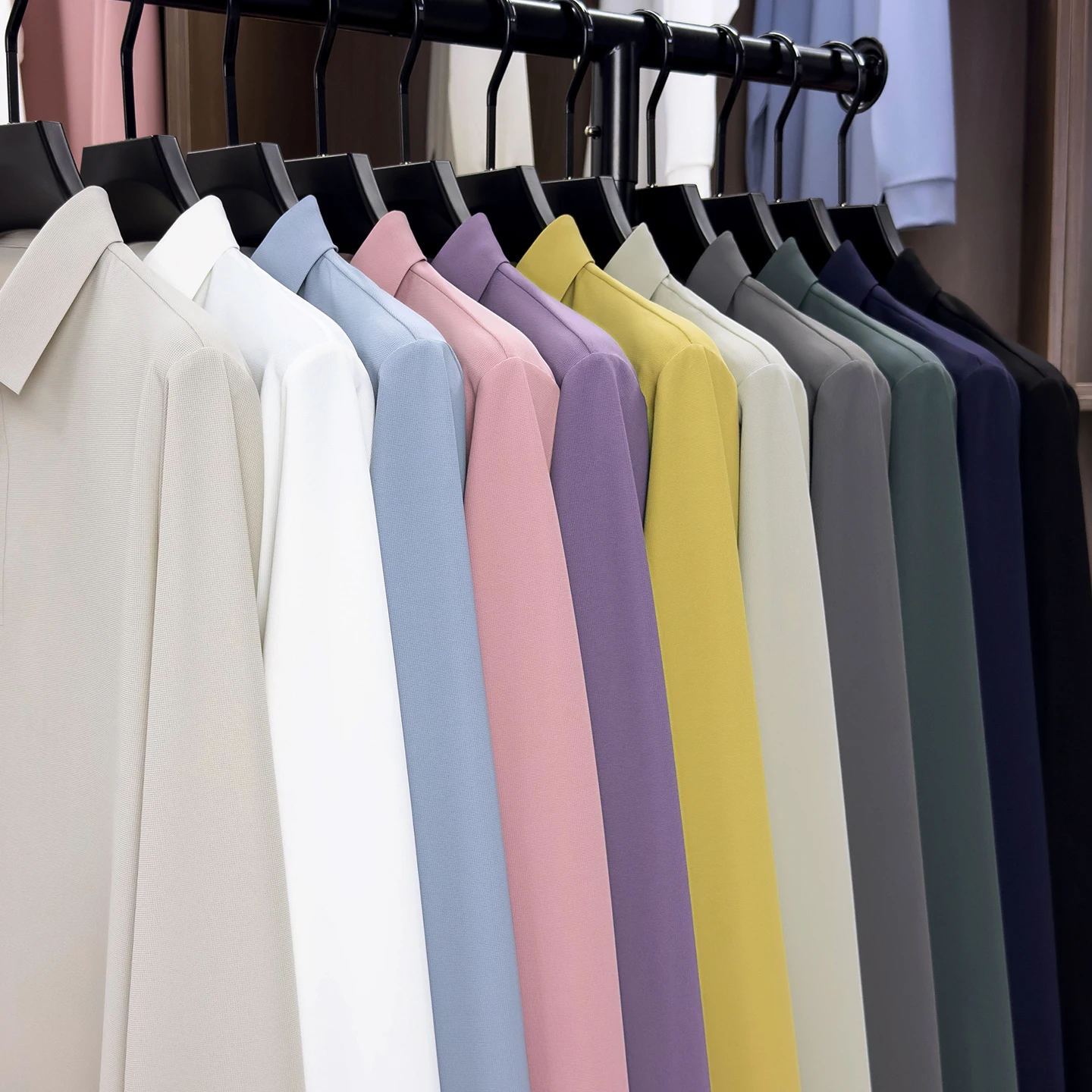 Mens Long Sleeve Waffle Polo Shirt Stretch Polyamide Elastane Blend Button Collar Solid Color Casual Top for Autumn Daily Wear