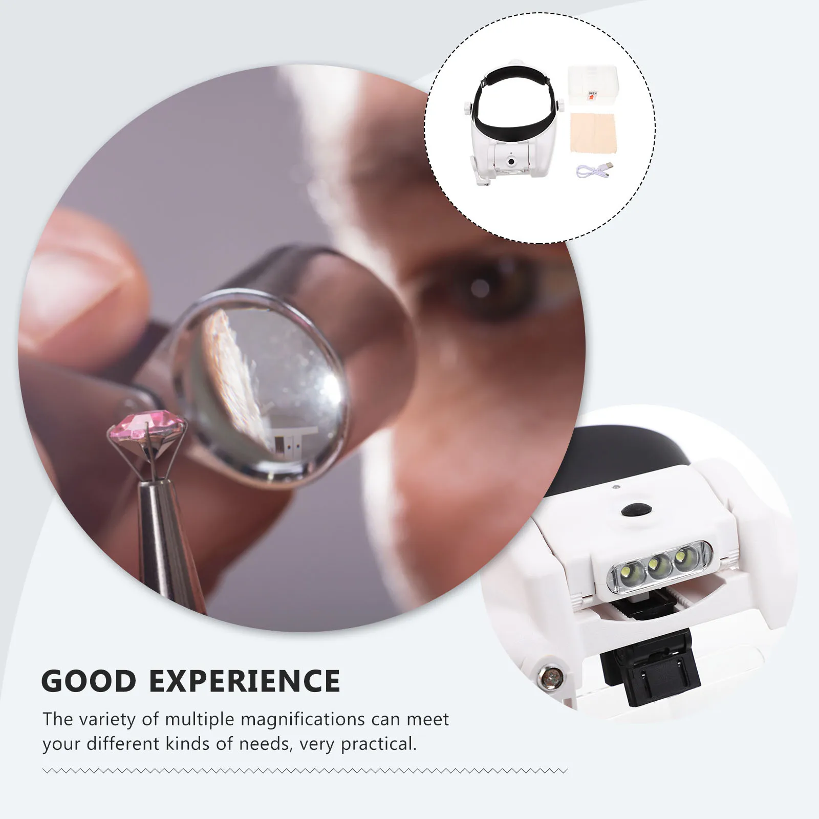 Head Mounted Magnifier LED Lights Jewelry Identification Eyelash Extension Adjustable Lenses Practical Durable Gift