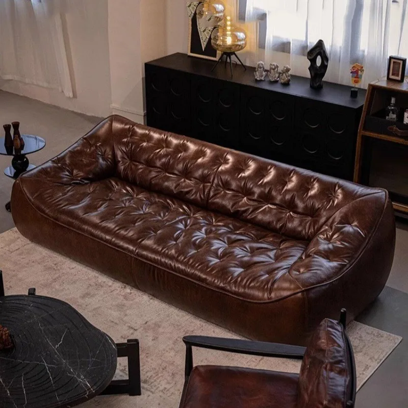 

Кожаный диван-мешок в средневековом стиле, масляный воск, маленькая квартира, гостиная, встроенный двухместный трехместный ленивый пуховый диван