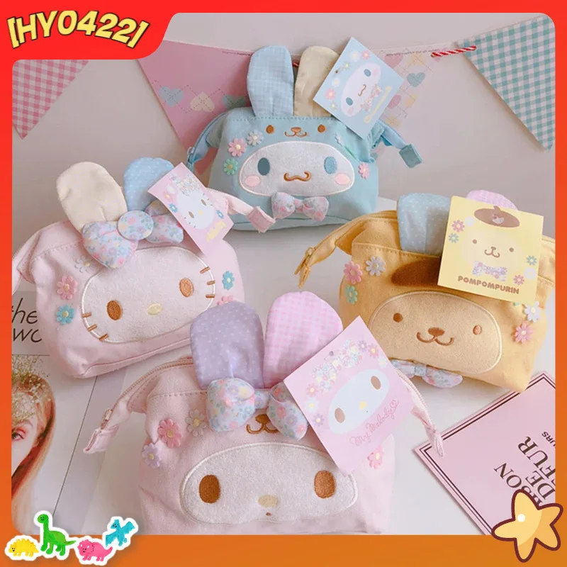 Bolsa de Maquillaje de Dibujos Animados con Orejas de Conejo, Linda, de Kt My Melody, Pom Pom Purin, Cinnamoroll, Bolsa de Almacenamiento de Artículos de Aseo Portátil para Niñas y Estudiantes