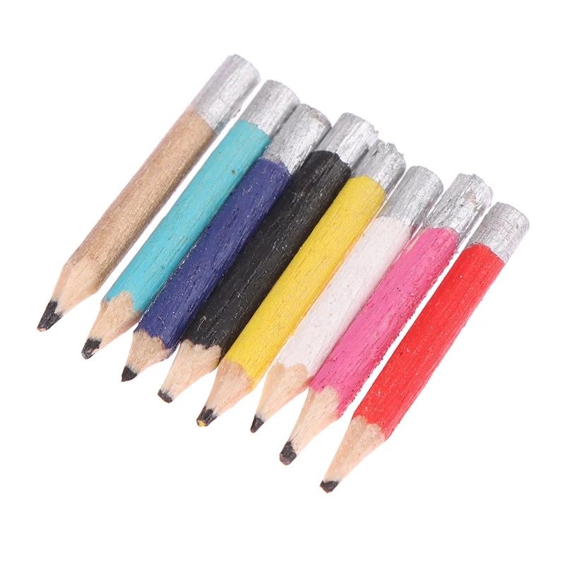 8Pcs 1:6 Dollhouse Miniature Pen Mini Colored Pencil Model School Supplies Doll House Decor Accessories Kids Pretend Play Toys