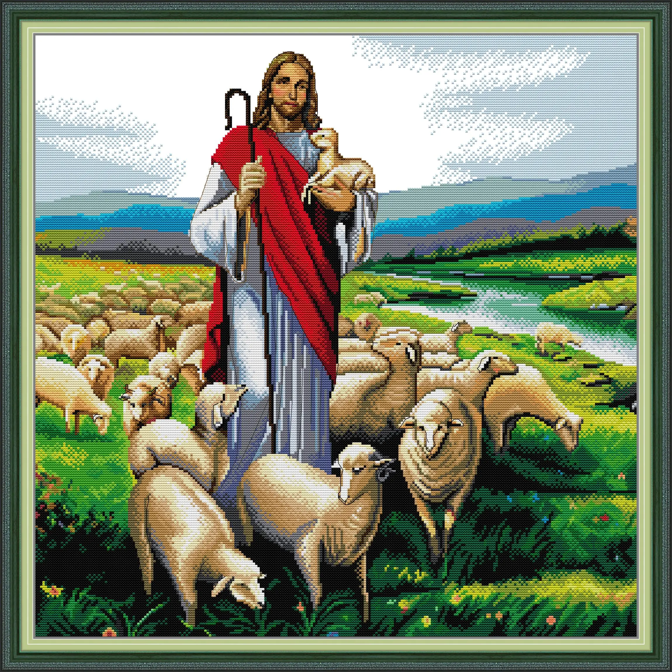 مجموعة غرز متقاطعة مطبوعة مسبقًا من Soulgift News، قماش عايدة مختوم مع خيوط DMC، طقم تطريز - Jesus Shepherd 6