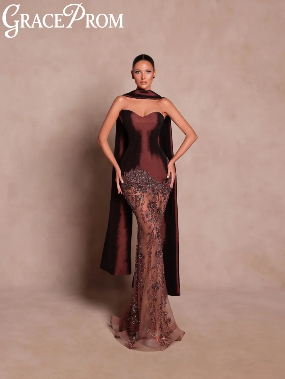 

Новое вечернее платье 2026 года с блестящими бусинами и шарфом, шикарное, с вырезом «сердечко», для свадебных вечеринок, на заказ, для красной дорожки