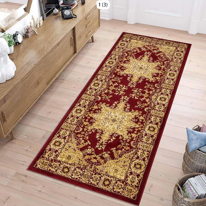 Persian Style Traditional Pattern Runner Rug Classic Floral Design Long Floor Mat for Kitchen Corridors Retro Home Decor Spaces