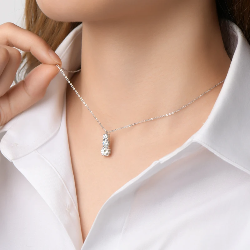 OXTAO With Certified Moissanite Necklace Earrings for Women 3 Stones Sparkling Simulated Diamond 925 Sterling Silver Chain Jewel