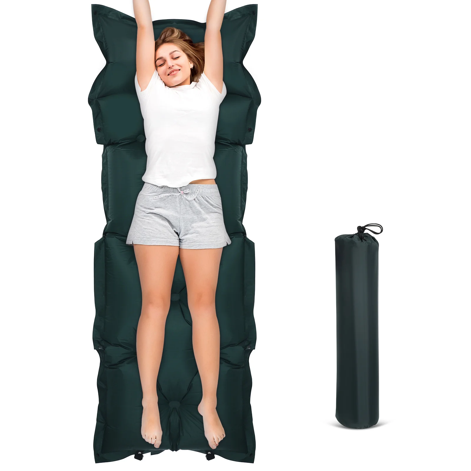 بساط نوم للتخييم ذاتي النفخ مقاس كبير، مرتبة هوائية خفيفة الوزن قابلة للنفخ مع وسادة قابلة للتعديل مريحة #4