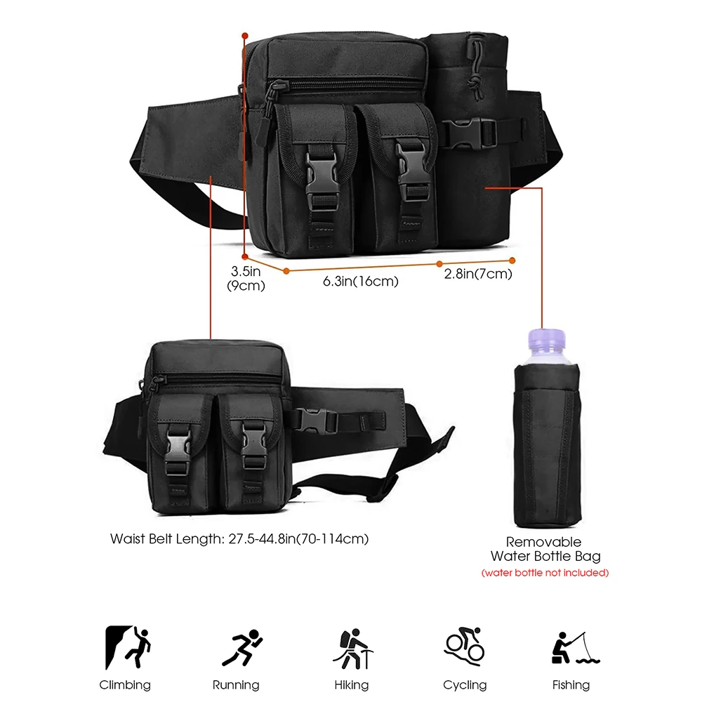 حقيبة خصر تكتيكية مقاومة للماء في الهواء الطلق للرجال ، حزمة حزام الهاتف ، مموهة ، حقيبة زجاجة مياه ، الصيد ، المشي لمسافات طويلة ، التسلق #2