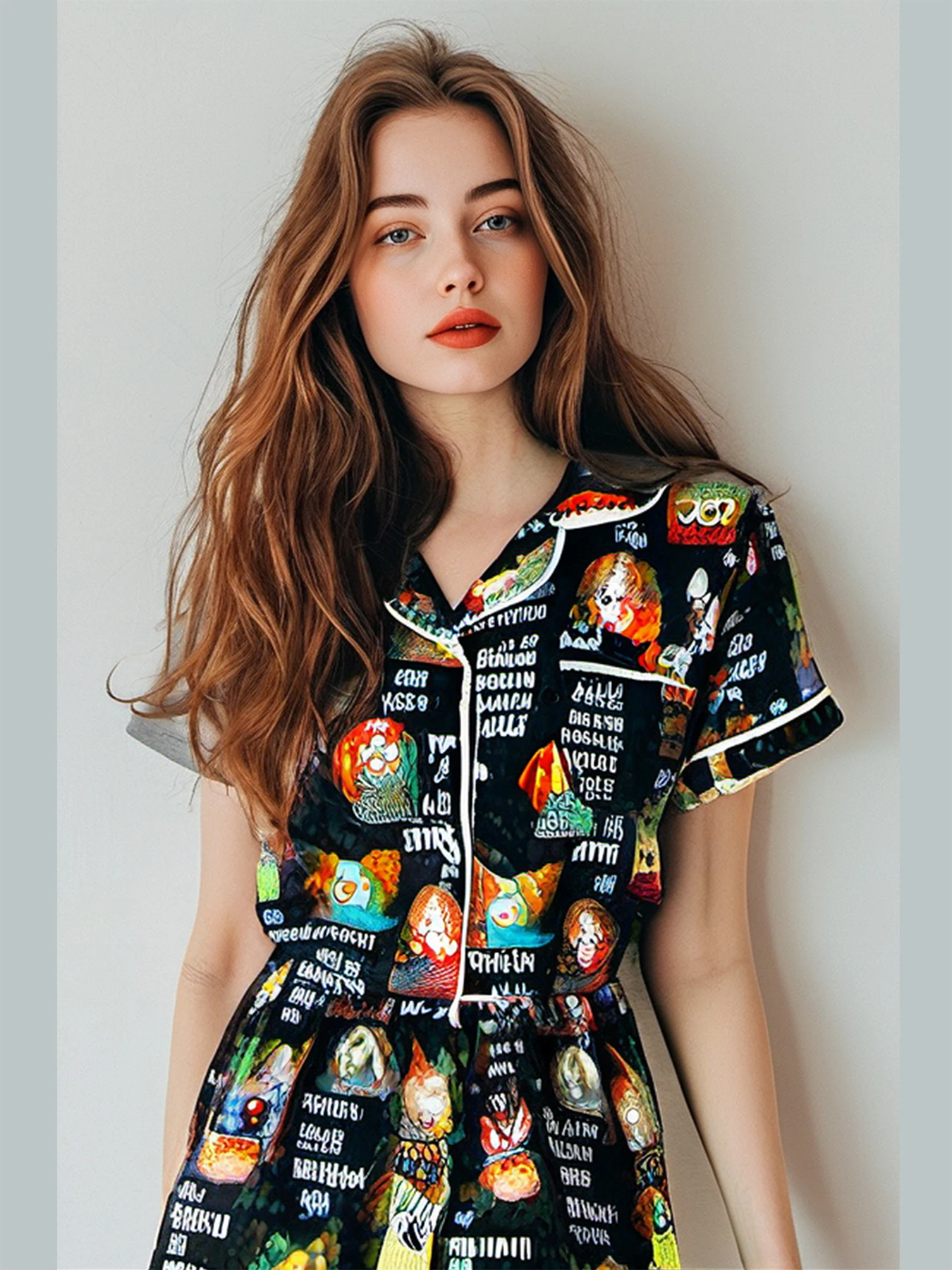 Ladies Fashionable and Fun Cartoon Home Pajamas Series Spring and Summer Short-Sleeved Tops and Shorts Set