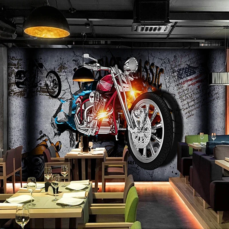 Custom 3D Papel De Parede Wall Murals Wallpaper Motorcycle Broken Personality Retro Bar KTV Restaurant Photo Poster Home Décor