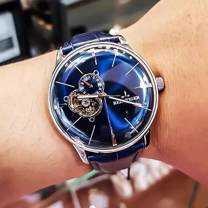 Reef Tiger Men Automatic Watch 43MM Mechanical Wristwatch Luminous Luminous Sapphire Mirror 24 Hours RGA8239