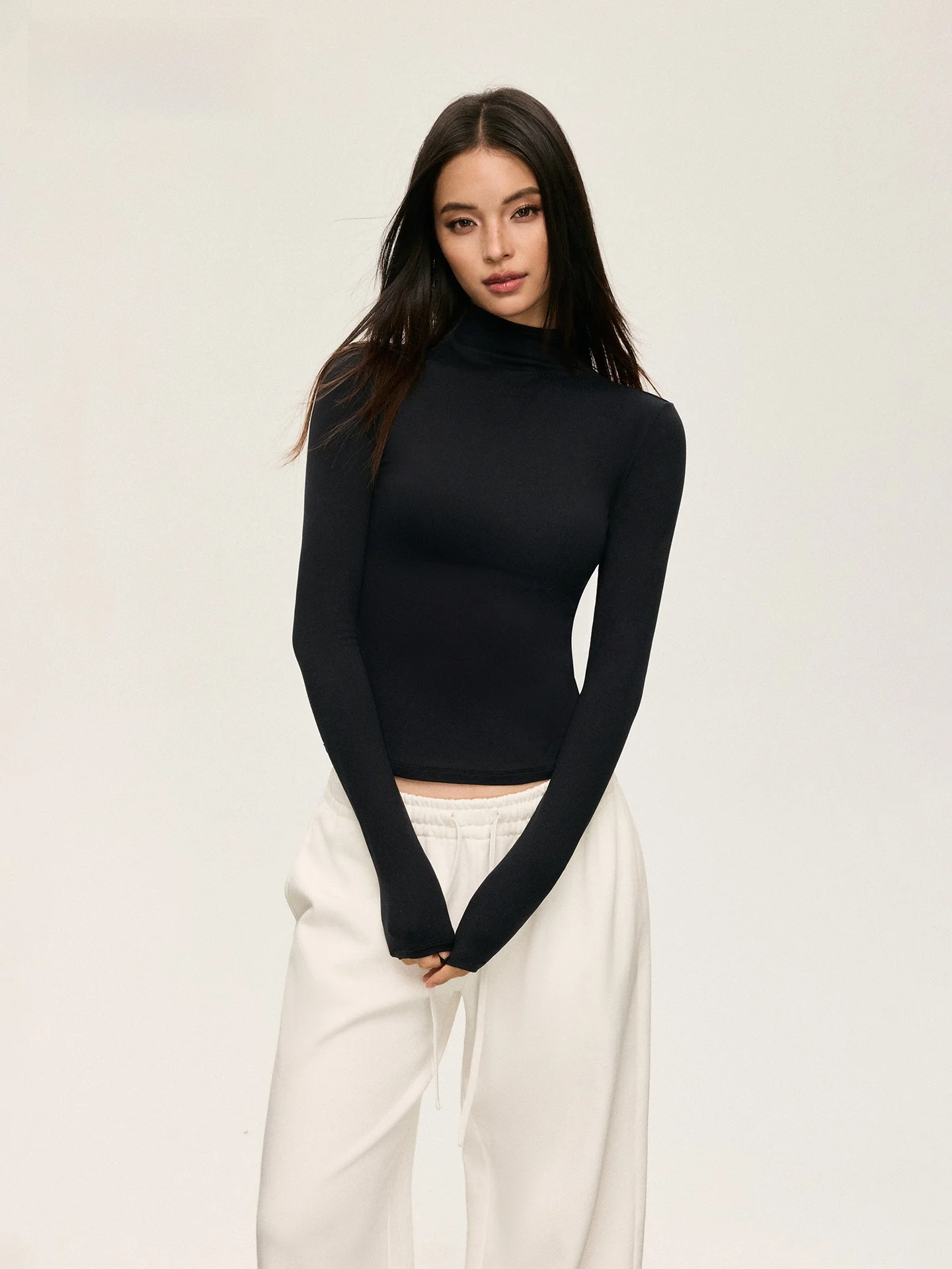 

Slim Fit Long Sve Base irt Women's Waist Cinching f High Collar American Hot Girl Sle Inner Wear T-irt Casual Sle