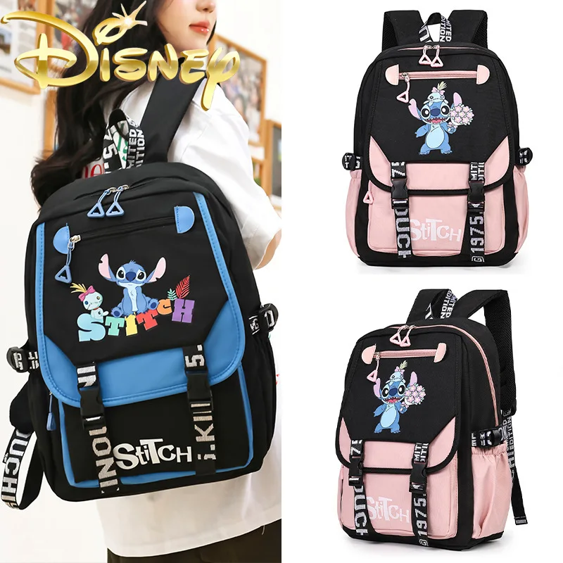 Disney Stitch New Fashion Schoolbag Cartoon Cute Student Schoolbag Large Capacity Student Backpack Travel Fashion High Quality