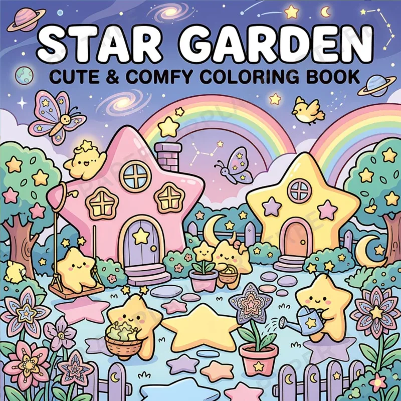 Dreamy Star Garden Coloring Book Cartoon Star Character Cosmic Rainbow House Art Gift For Girls Women