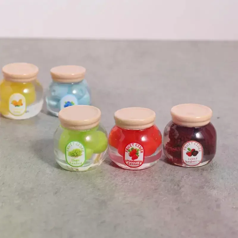 5Pcs Miniature Kitchen Decoration Dollhouse Simulation Fruit Candy Canned Jam Model Dolls House Accessories Toy