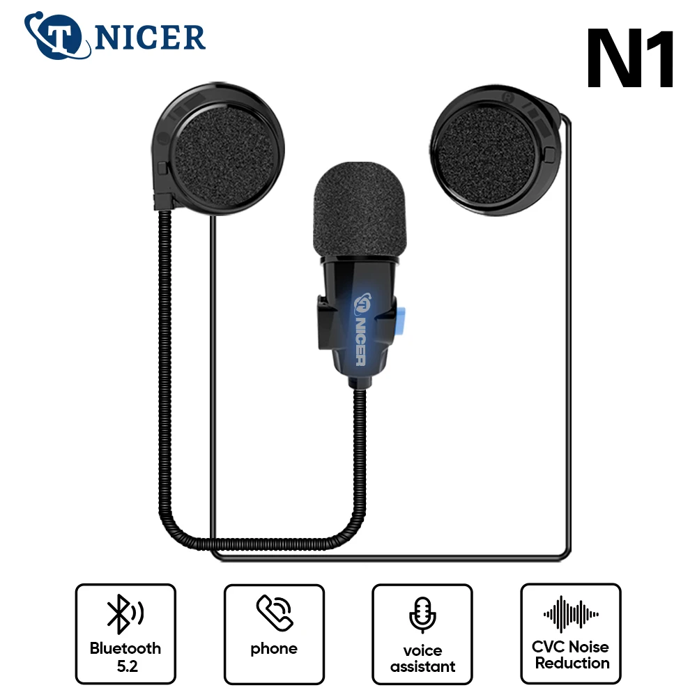 TNICER N1 Bluetooth Motorcycle Helmet Headset BT5.3 Wireless Riding Headphone Anti-interference Motor Bike Handsfree Skiing Earp