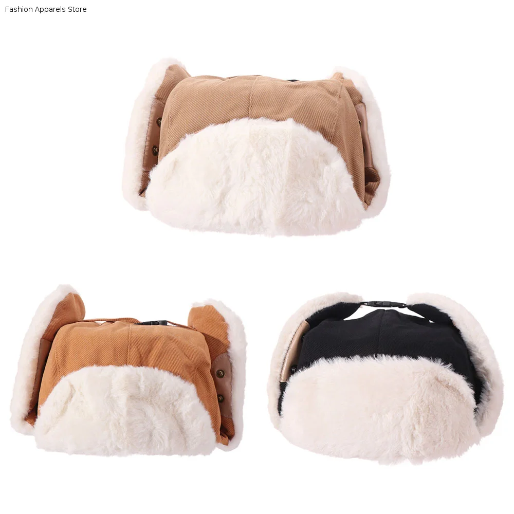 Chapeau d'hiver épais et coupe-vent pour femme, style pilote coréen, couleur unie, en peluche, pour grandes tailles, idéal pour l'extérieur