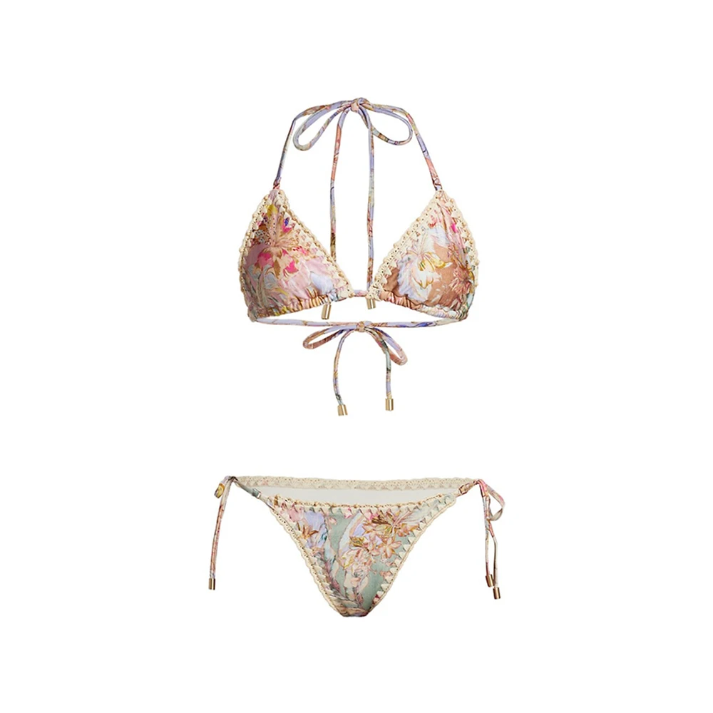 Floral Print Fashion One Piece Bikini and Cover Up Women\'s Bandage Separate Bandeau Swimsuit Thong Underwear Bra 2023 Luxury