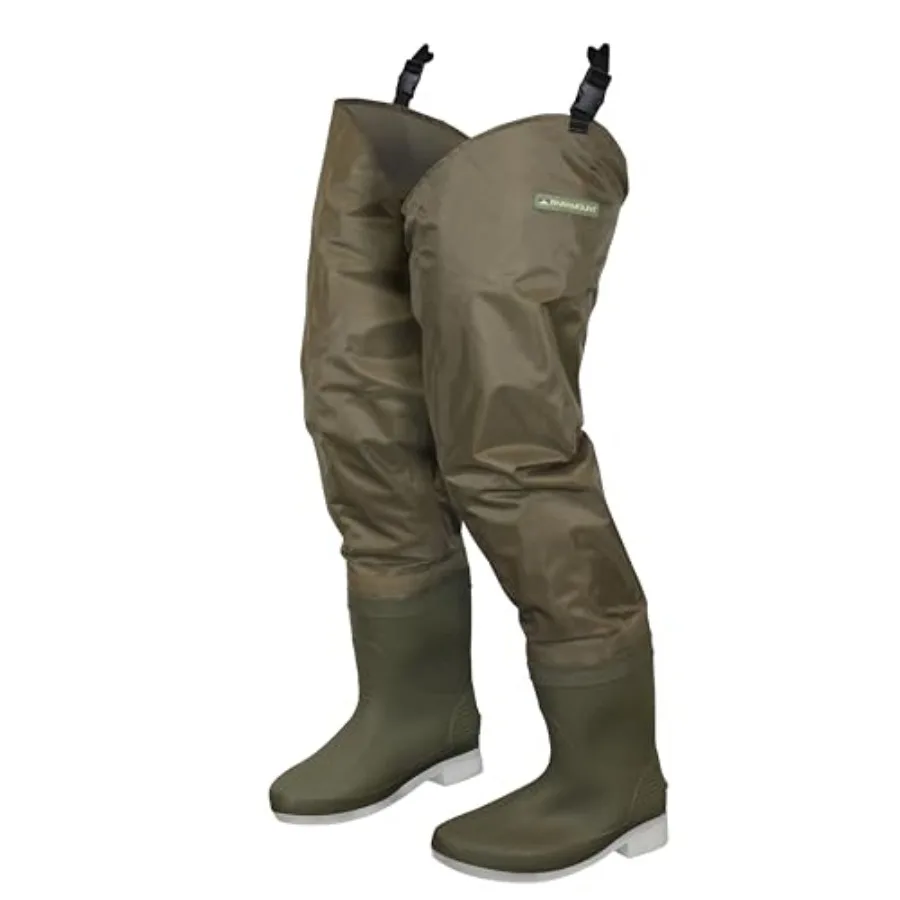 

Fishing hip boot for outdoor use, nylon with PVC coating, black, lightweight and waterproof with attached boots design