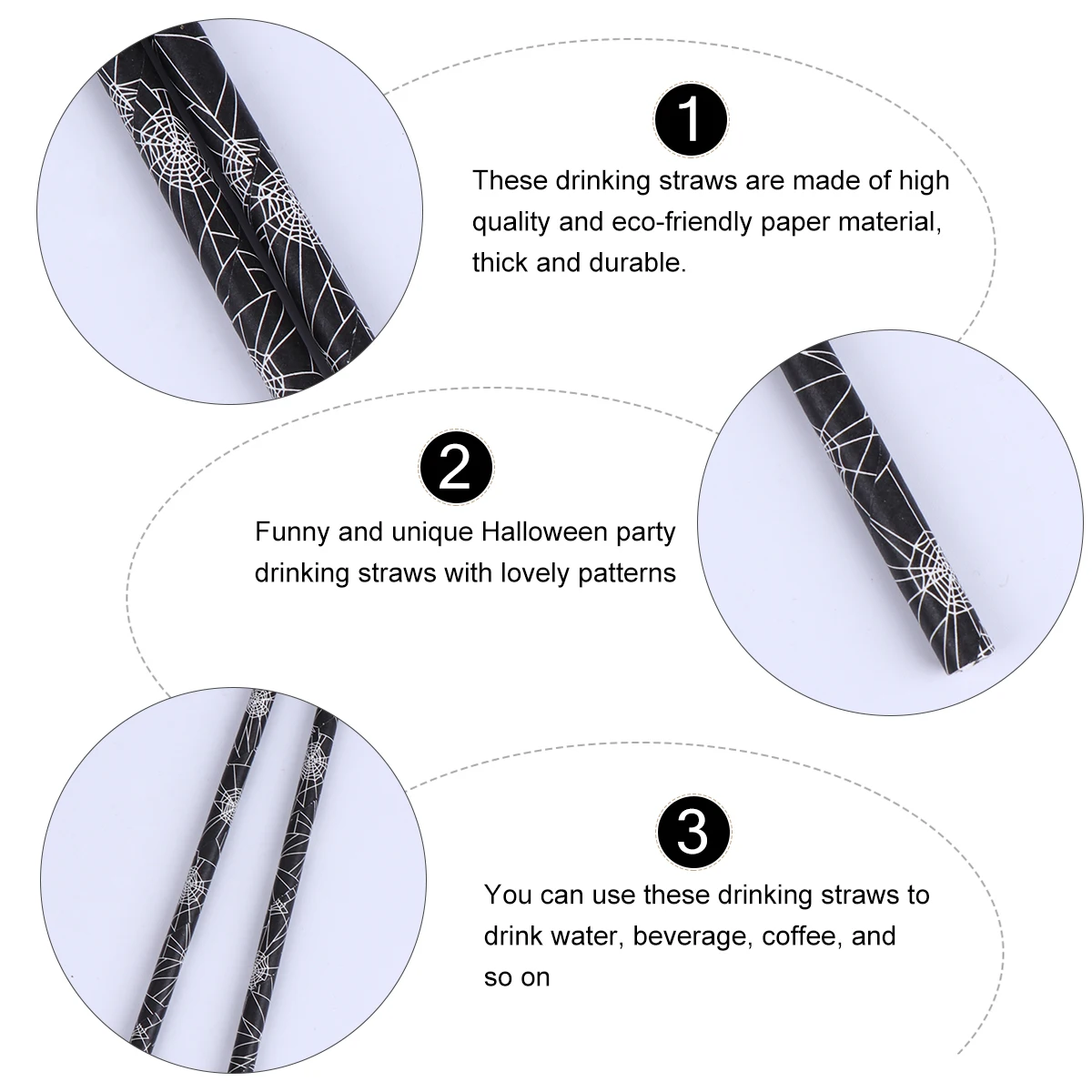 

50pcs Bat Drinking Straws Halloween Themed Paper Straws For Party Ghost Festival Celebration Decoration Use Cartoon Design