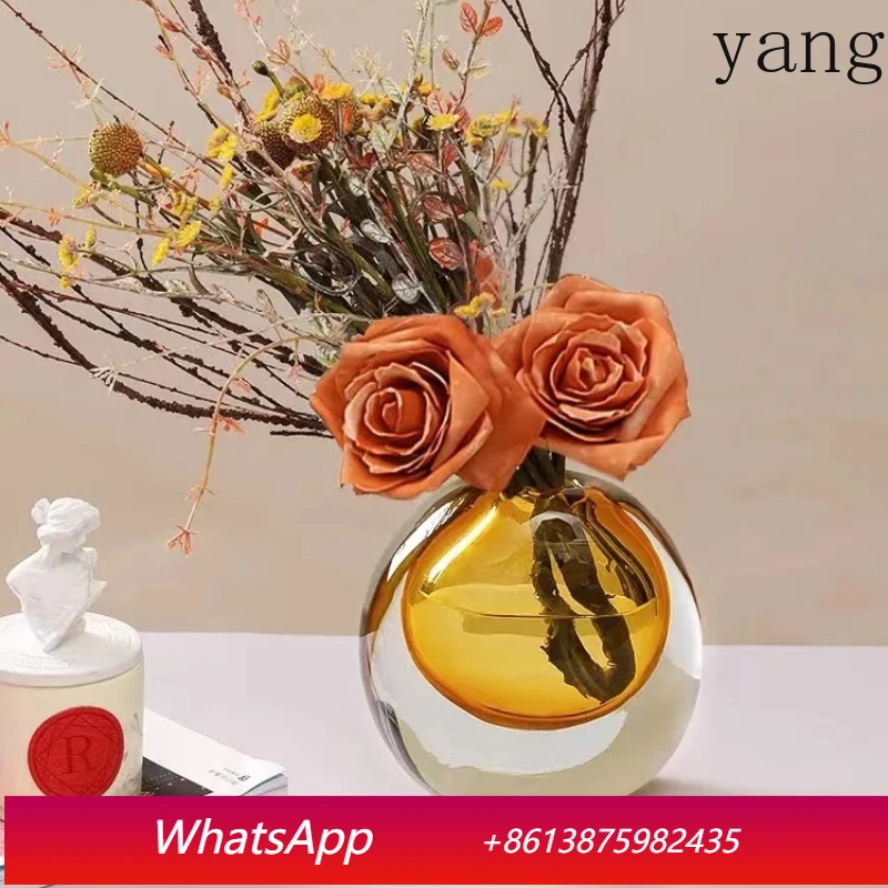 

Gradual change color glass vase transparent round flower pot desktop decoration