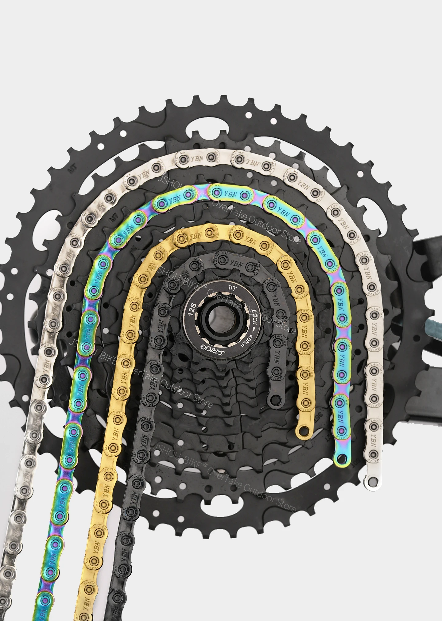 YBN 12-Gang-Fahrradkette MK120 Flattop-Kette Ultralig Rennrad 126 Link Hollow Oil Slick Titanbeschichtung für Shimano DA Sram RED – Detail 2