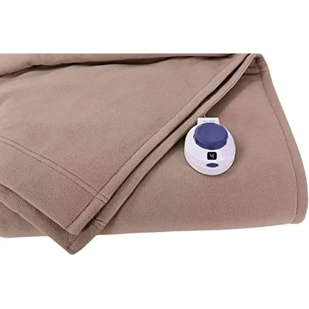 Ultra-Soft Micro-Fleece Heated Blanket Safe Low-Voltage Technology Beige Twin Size Electric Throw