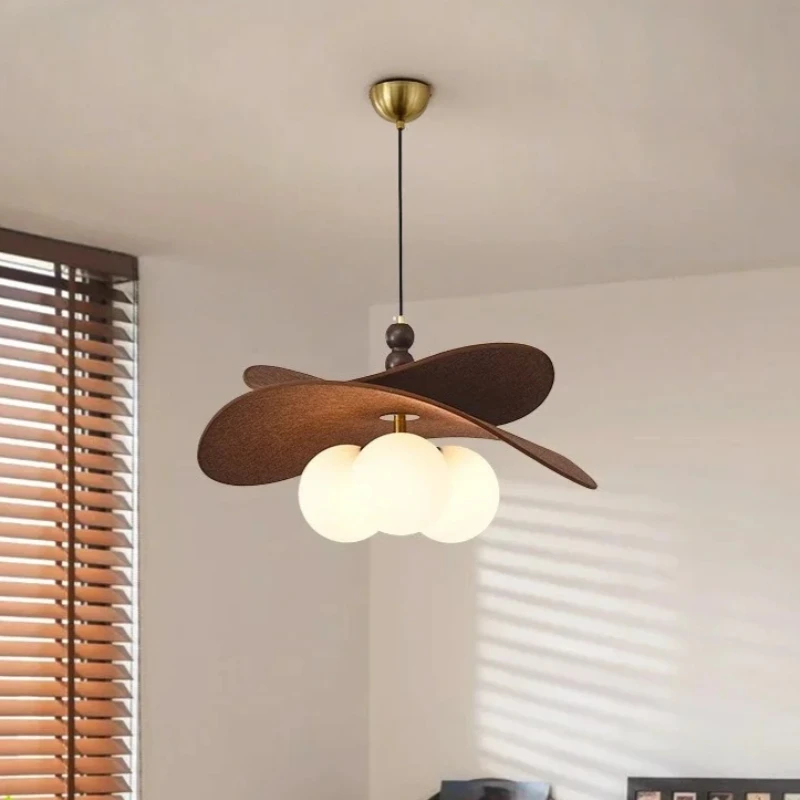 French Retro Restaurant Magic Bean Pendant Lamp Antique Style Solid Wood Bedroom Lamp Designer's Simple Rattan Woven Study Light
