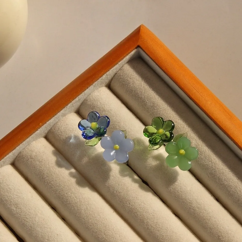 Overlay Handmade Glass Bird Ring Childishness Cute Flowers Finger Ring Vintage Exquisite Coloured Glaze Ring Summer