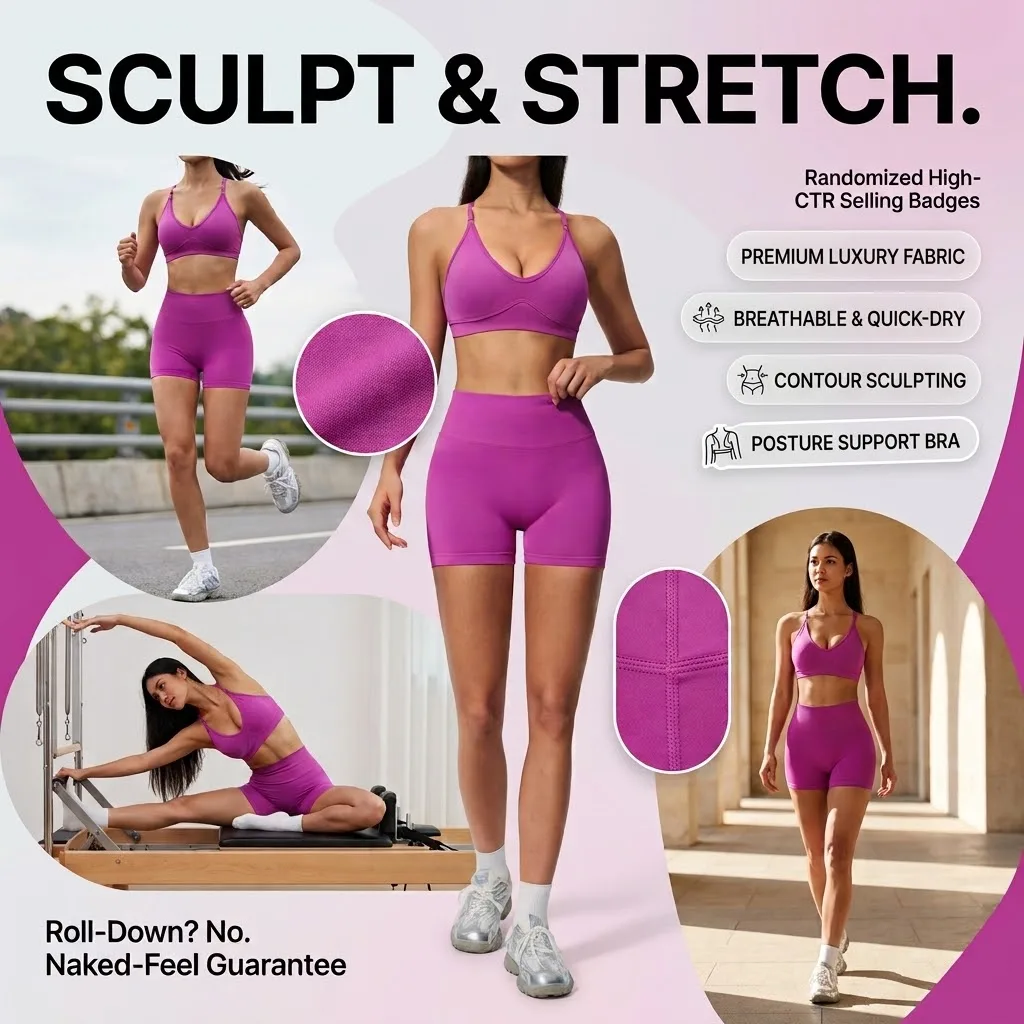 Premium Luxury Yoga Set 2PCS Seamless Sports Bra & High Waist Shorts Gym Fitness Workout