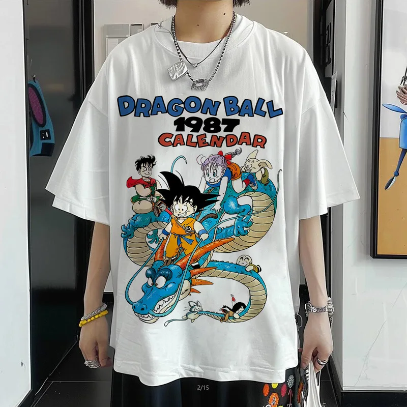 Kaus Dragon Ball Kaus Anime Kebugaran Olahraga Kasual Ukuran Besar Longgar Lengan Pendek Katun Pakaian Harajuku Pria