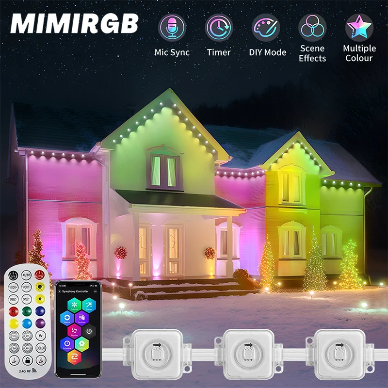 Permanente Buitenverlichting Voor Huis Waterdichte Dakranden 20M 40led Smart Rgbic Licht String Diy Auto Scene Feest Vakantie Decor