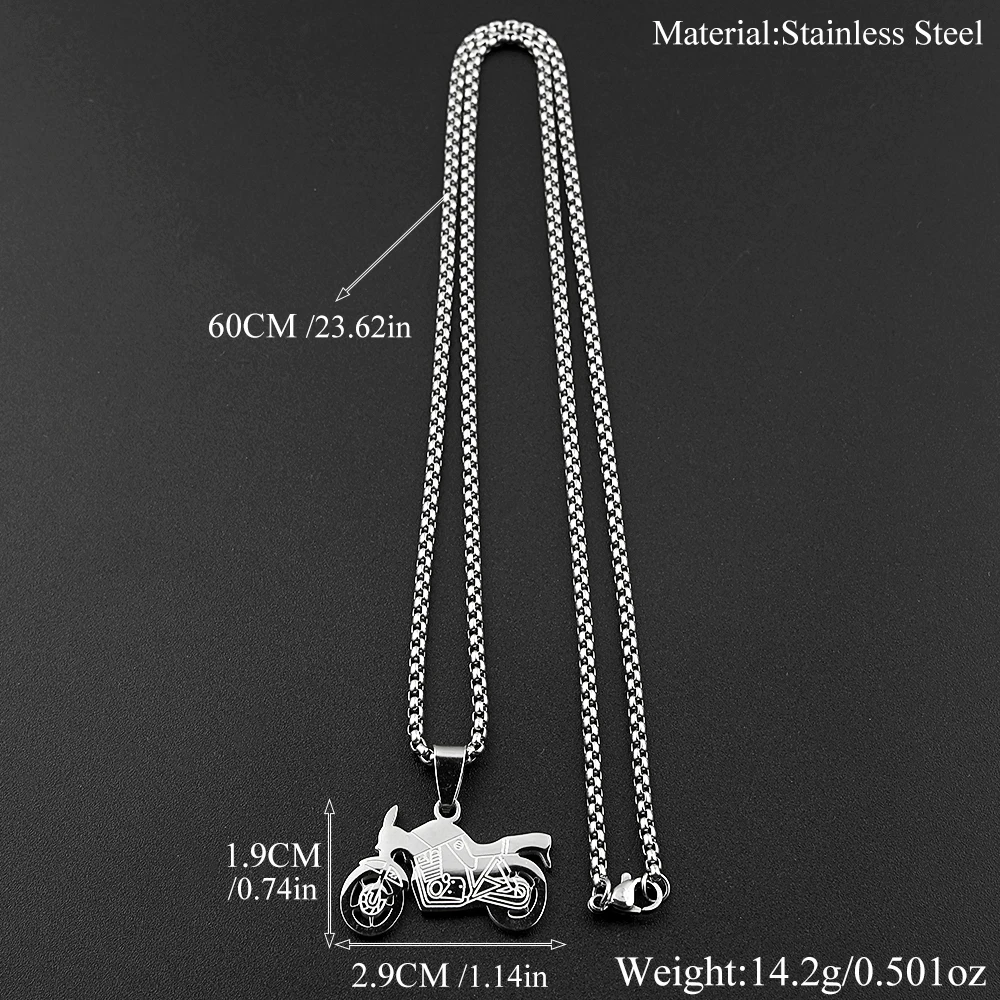 Retro Motorrad Straßenfahrzeug Anhänger Halskette für Damen und Herren, Edelstahl, silberfarben, Hip-Hop Punk Kette, Schmuckgeschenke – Detail 3