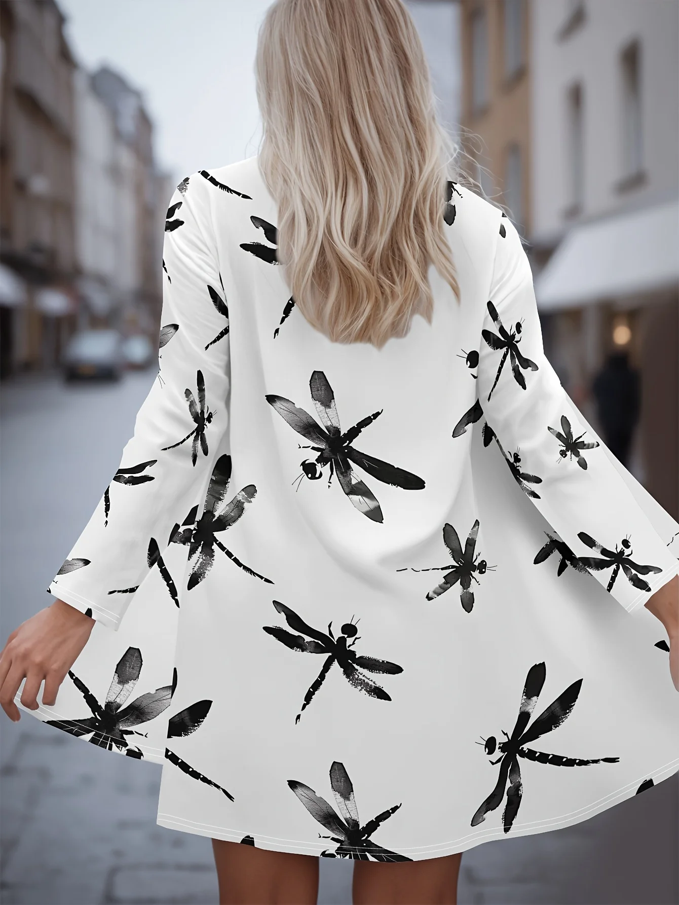 

Fashion Women's Dragonfly Printed Long Sleeve Cardigan, Polyester Open Front, Lightweight Cover Up, Spring Autumn Casual Coat