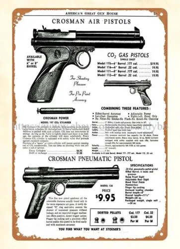 advertising garden outdoor 1954 CROSMAN firearm Pistol Air Gun metal tin sign