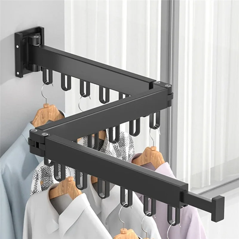 

N04R Retractable Cloth Drying Rack Folding Clothes Hanger Wall Mount Indoor & Outdoor Saving,3-Fold With 18 Aluminum Ring