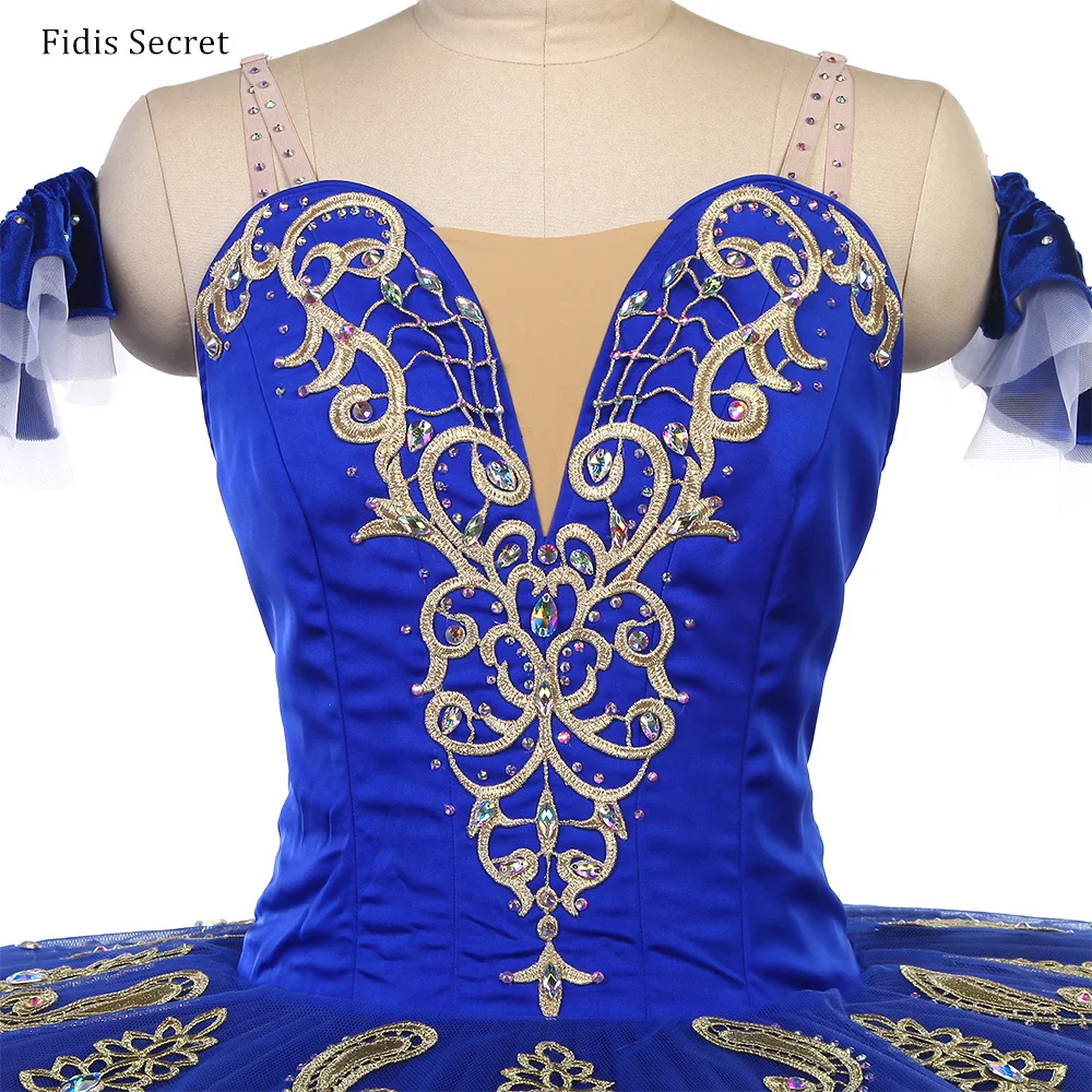 Criança azul real profissional panqueca ballet tutus, bailarina solo desempenho palco wear, meninas yagp competição trajes de dança