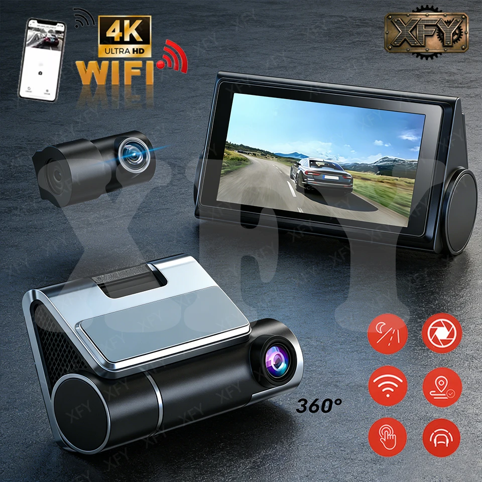 XFY 4K Car Dvr Video Recorder 4 Channels 360° WIFI Front inside Rotatable Rear View Camera 24h Parking Monitor Car DashCam NEW