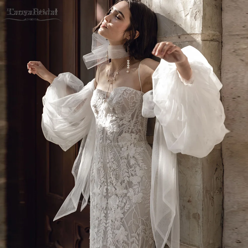 

Double Layer Gathered Tulle Sleeves, With Bow Tie Romantic Fashion Bridal Detachable Sleeves Accessories DG261